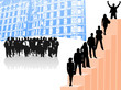 Illustration of business people and city