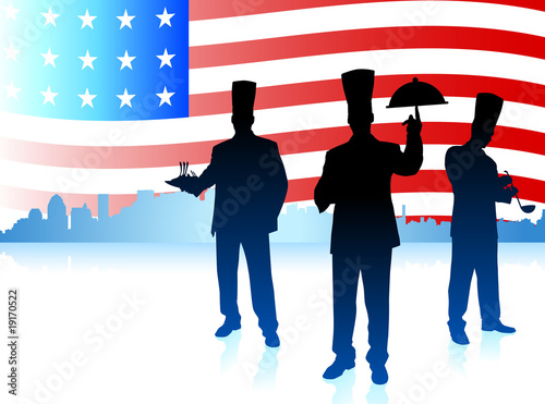 Vector: Chefs on United States flag background Chefs on United States flag background