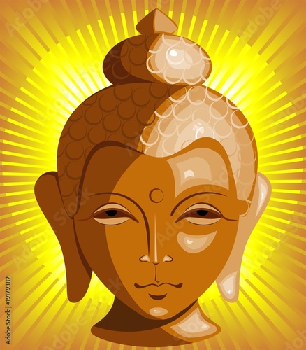 Illustration: Illustration of Lord Buddha face in yellow beam Illustration of Lord Buddha face in yellow beam