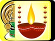 Illustration of Kathakali face and ignited oil pots