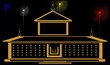 Illustration of a temple and color lights