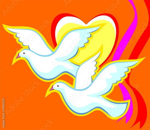 Illustration: doves flying in background of love heart doves flying in background of love heart