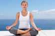 Beautiful female in the lotus position , practicing yoga outside