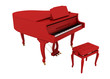 Beautiful red grand piano isolated on white background