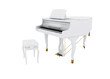 Beautiful white grand piano isolated on white background