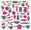 Hand-drawn kitchen supplies.