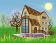 House is in the spring garden
