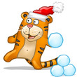 Fun tiger with snowball
