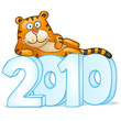 Fun tiger lie on snow figures