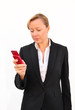 businesswoman sending text message