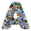 All over the world photo font A with 210 original pictures