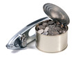 Heap of the russian metal coins in the open can