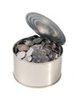 Heap of the russian metal coins in the open can