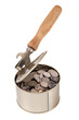 Heap of the russian metal coins in the open can