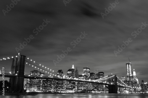  Brooklyn Bridge and Manhattan Skyline At Night, New York City