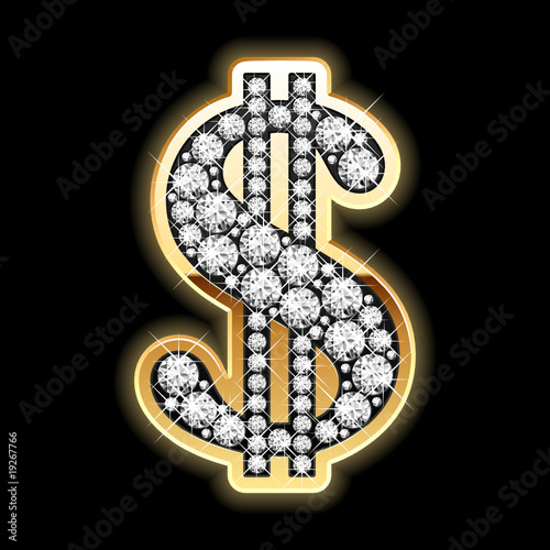 gold dollar icon. Dollar symbol in diamonds.