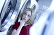Woman at laundromat