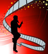 Singer on Red background with Film Reel Singer on Red background with Film Reel