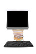 monitor on the books with the keyboard, collage