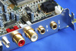 Close up view of a sound card isolated on blue