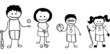 Stick sports family in black and white sketch