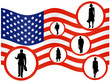 Illustration of businesspeople and flag Illustration of businesspeople and flag