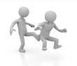 3d render of character kicked in the rear by another