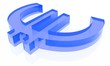 Blue euro symbol made of glass. Blue euro symbol made of glass.