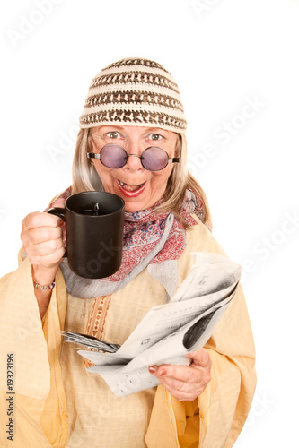 Photo: Crazy New-Age Woman in Yellow Robe Crazy New-Age Woman in Yellow Robe