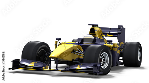 Illustration: race car on white - blue & yellow race car on white - blue & yellow