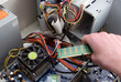 Computer upgrade, installation of computer details close up.