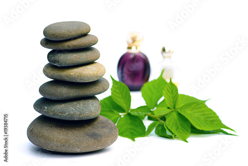 Photo: wellness products wet spa stones and leaves wellness products wet spa stones and leaves