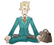 Businessman is meditating and relaxing in lotus pose Businessman is meditating and relaxing in lotus pose