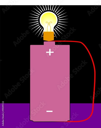 Illustration: Illustration of cell lighting a bulb Illustration of cell lighting a bulb