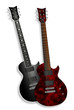 red and black electric guitars on white