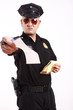 A male police officer giving a citation.