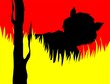 Illustration of a fox in red background