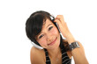 listening music on headphones smiling