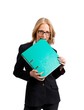 Businesswoman, holding green folder with documents