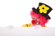 funny clown holding a banner