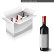 wine bottle with blank label and box with 6 wine bottles