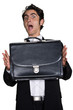 Businessman with black leathern case. Businessman with black leathern case.