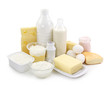 Dairy products and eggs isolated on white background Dairy products and eggs isolated on white background