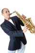 uomo che suona il sax contralto
