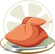 Illustration of plate with chicken and fork