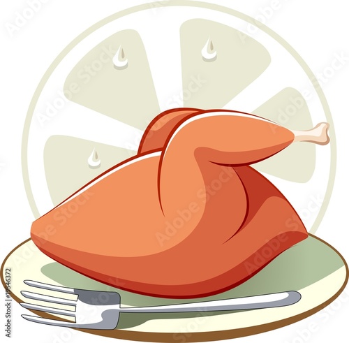 Illustration: Illustration of plate with chicken and fork Illustration of plate with chicken and fork