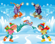 Winter scene. Funny cartoon and vector illustration.