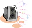 Illustration of speaker with eco sound and music note