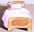 Illustration of  wooden bed with sheet and pillow