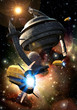spaceship and space station